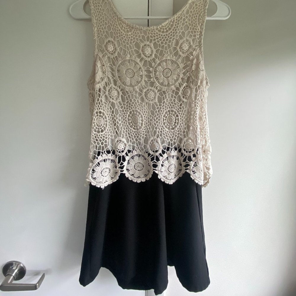 SMALL Black and white lace Romper